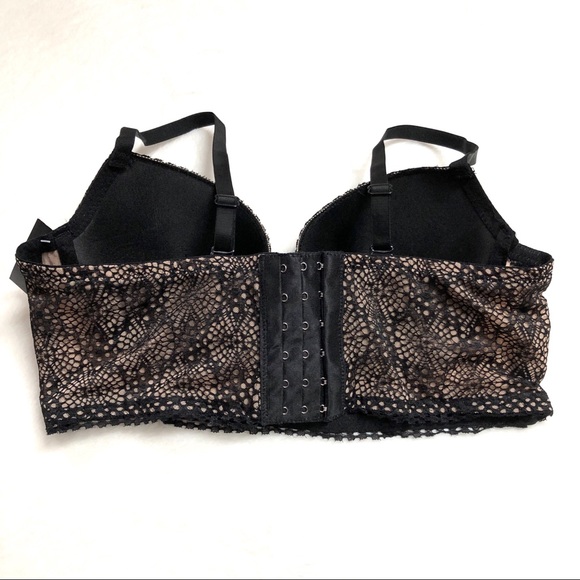 Black Floral Lace Longline Underwire Bra 36 B - Picture 5 of 9